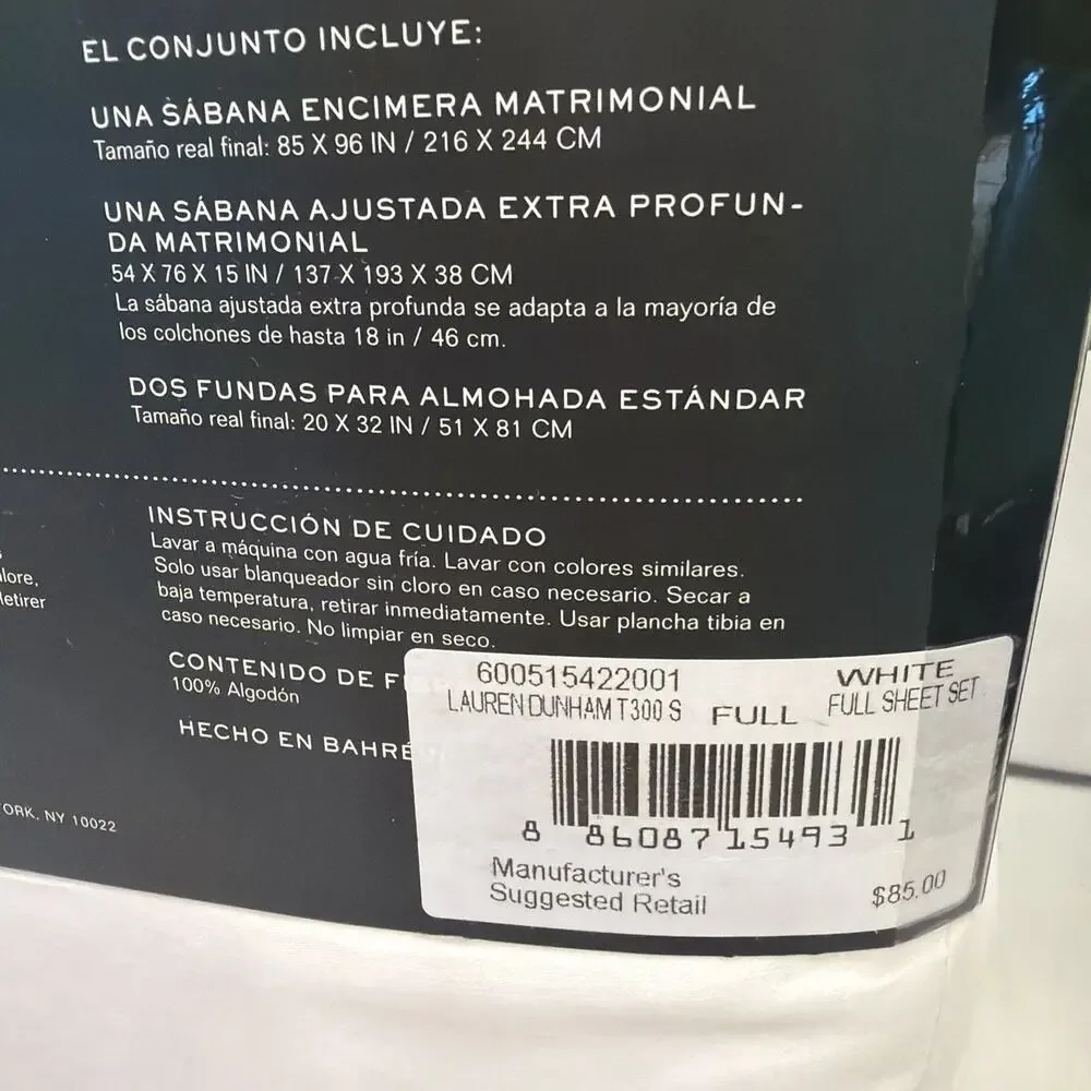 Lauren Ralph Lauren Dunham Sateen Full Sheet Set - White New!